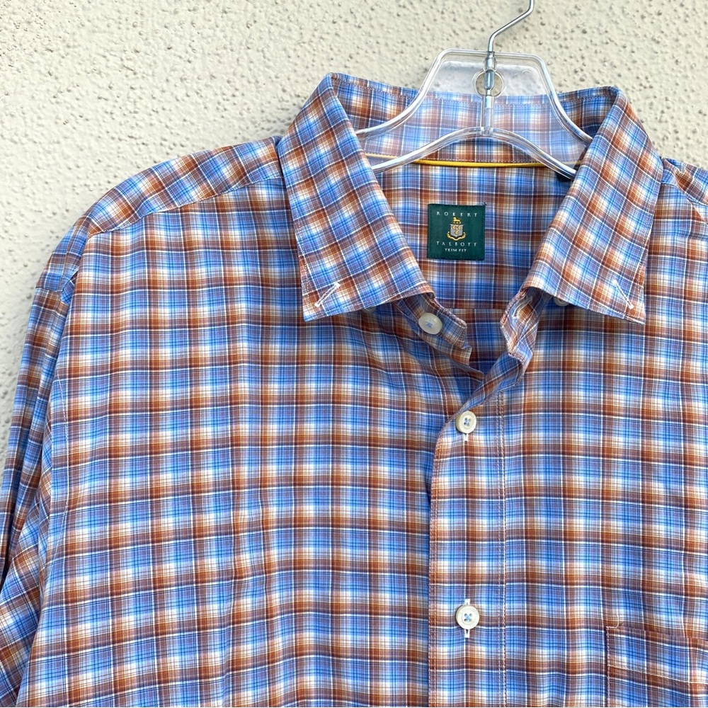 ROBERT TALBOTT TRIM FIT button down shirt men’s XL plaid striped sport cotton